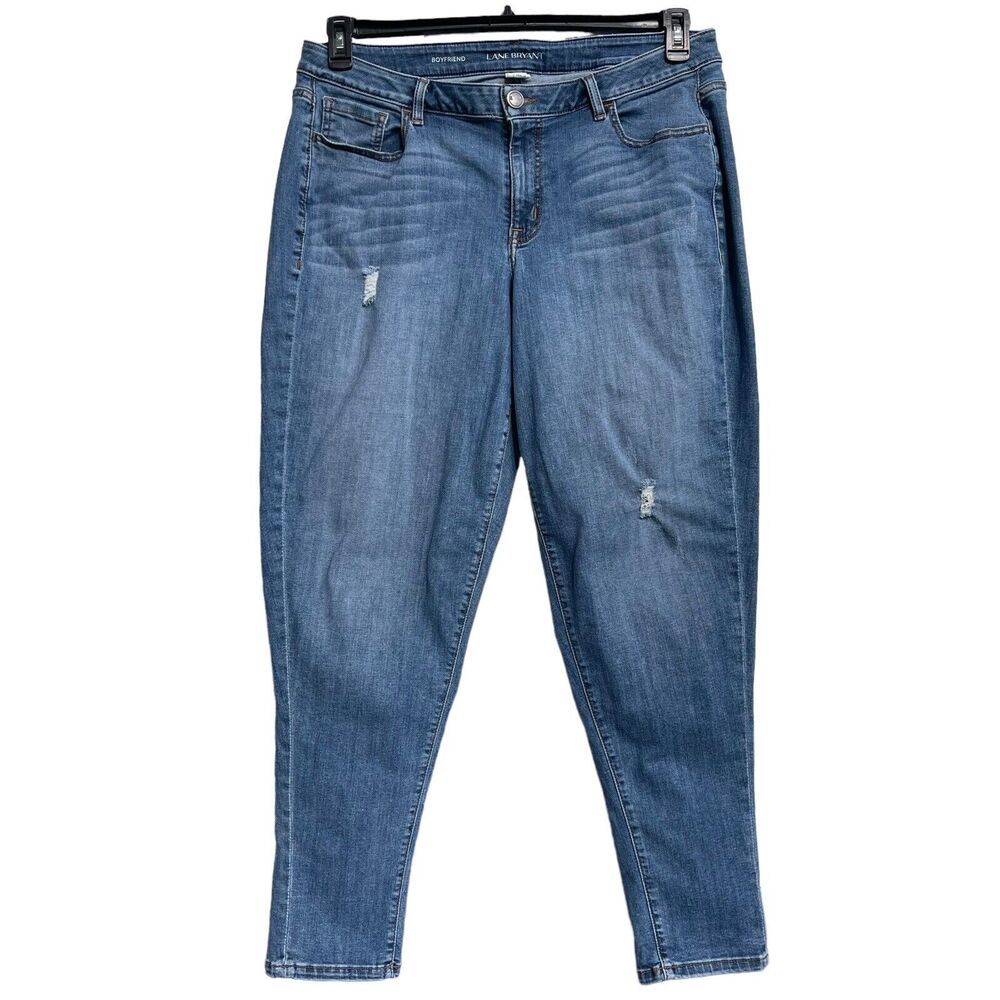 Lane Bryant SZ 18 Boyfriend Jeans Distressed Stretch Pockets Zip-Fly Whiskered